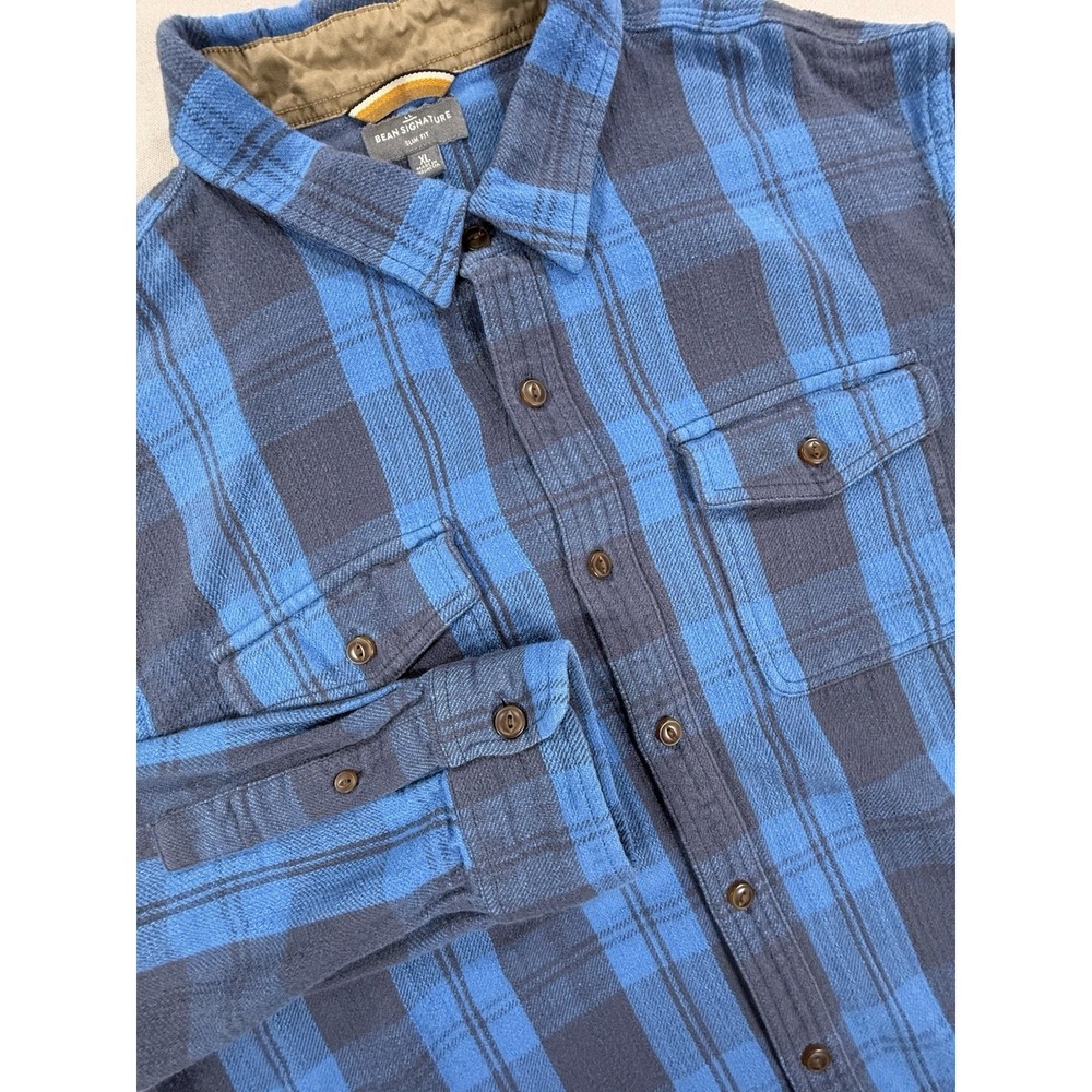 LL Bean Signature Shirt Mens XL Blue Plaid Slim Fit Casual Outdoor Cotton
